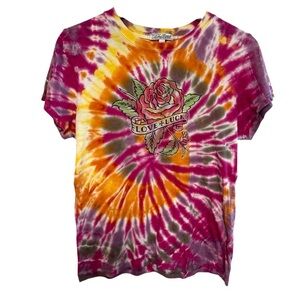 Lucky brand L tie die T-shirt tattoo rise graphic vintage made in USA Y2K hippie